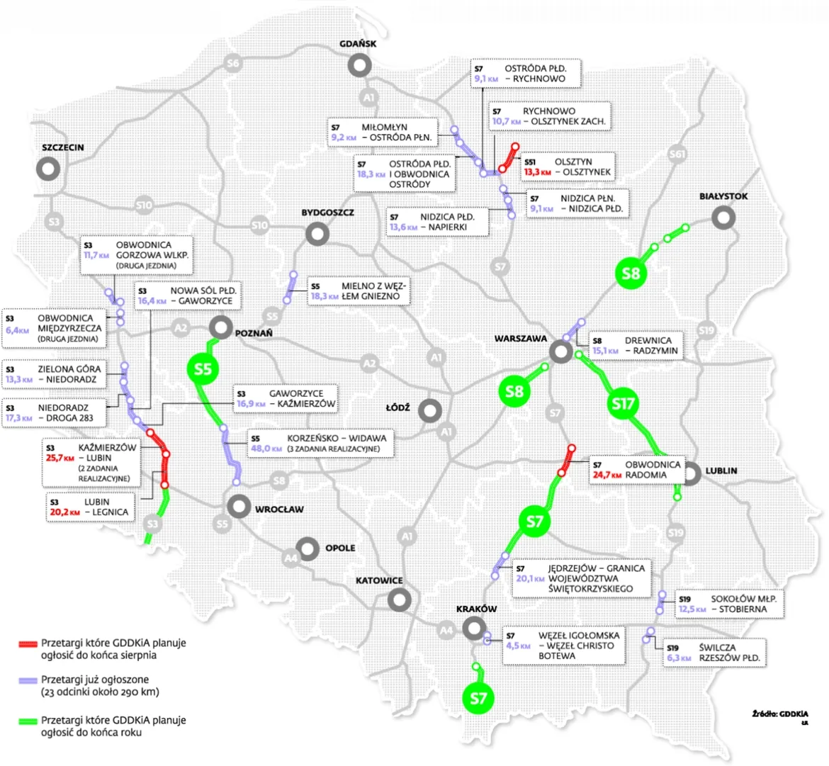 Drogi ekspresowe: ruszył przetarg na 15 km drogi S8
