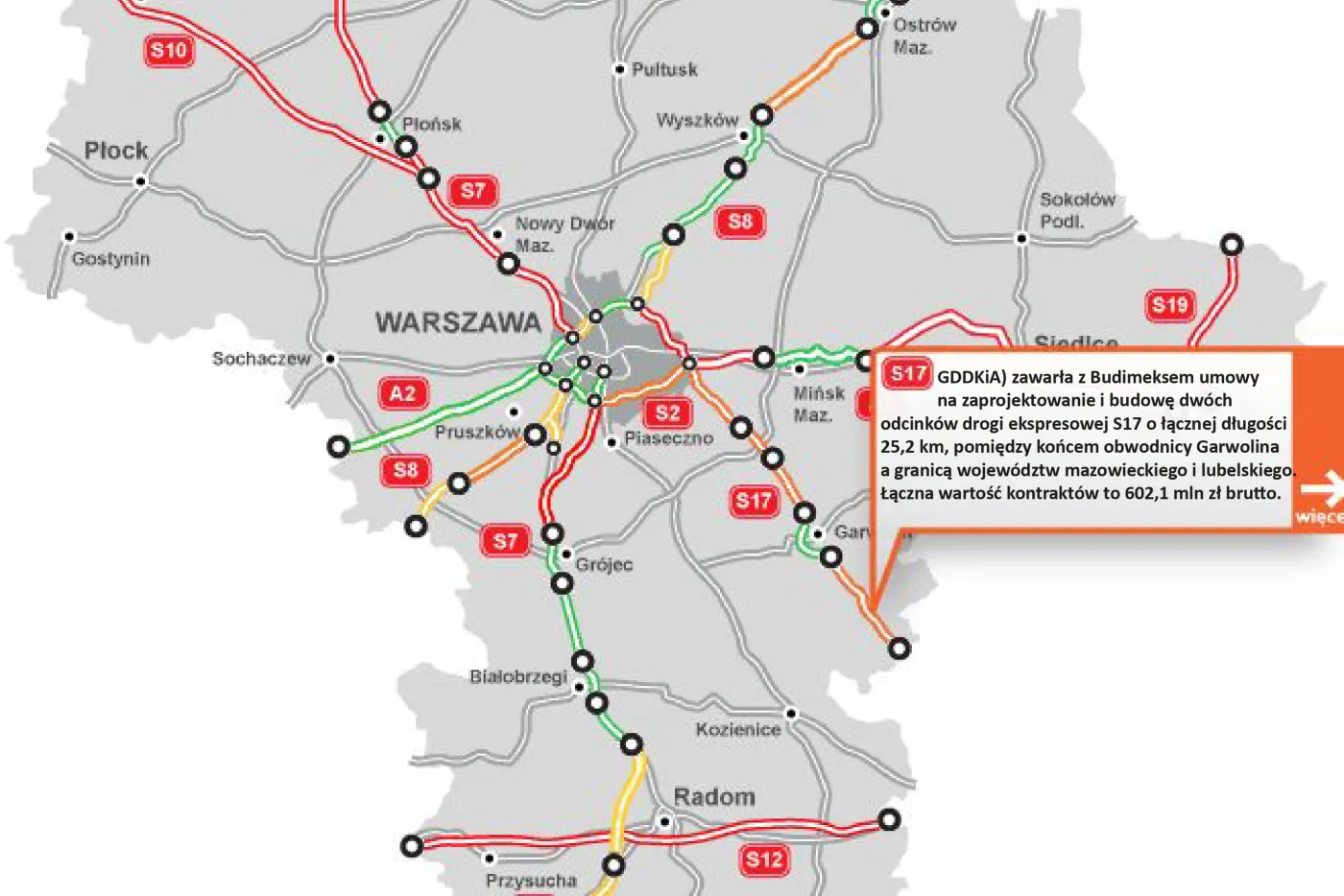 Budimex ma umowę na dwa odcinki S17 w mazowieckim za łącznie 602 mln zł