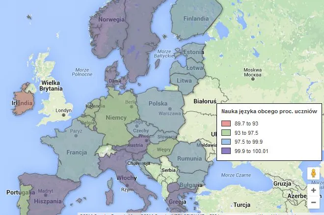 Nauka języków obcych w Europie - mapa