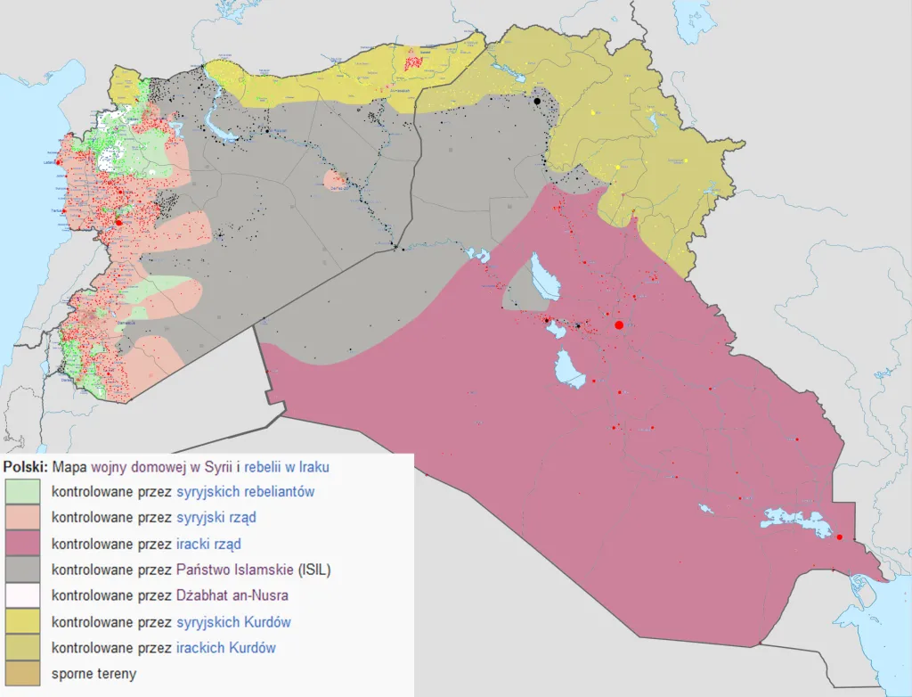 Mapa terenu kontrolowanego przez Państwo Islamskie w Syrii i Iraku, Autor: Haghal Jagul