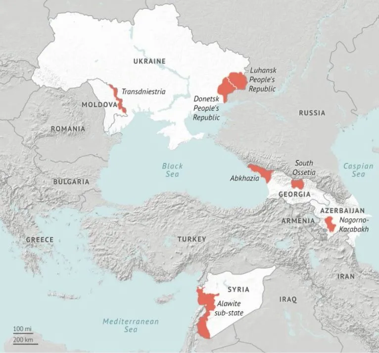 Nowe quasipaństwa i rosyjskie gniazda zamętu. Zobacz, gdzie i o co gra Moskwa [MAPA]