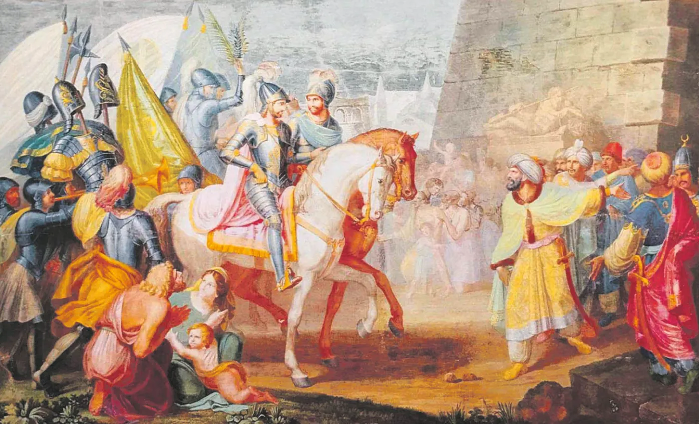 Malowidło naścienne z ok. 1835 r. przedstawiające wjazd Roberta Guiscarda oraz hrabiego Rogera I do Palermo