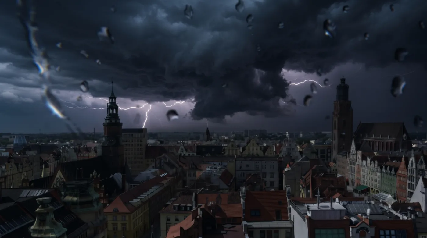 Burza we Wrocławiu. Grafika wygenerowana przez AI