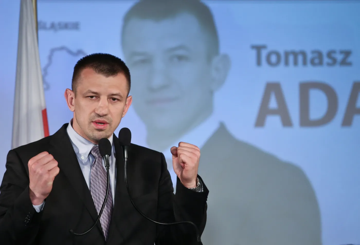 Kandydat SP do europarlamentu Tomasz Adamek podczas konwencji Solidarnej Polski w Warszawie. Fot. PAP/Rafał Guz
