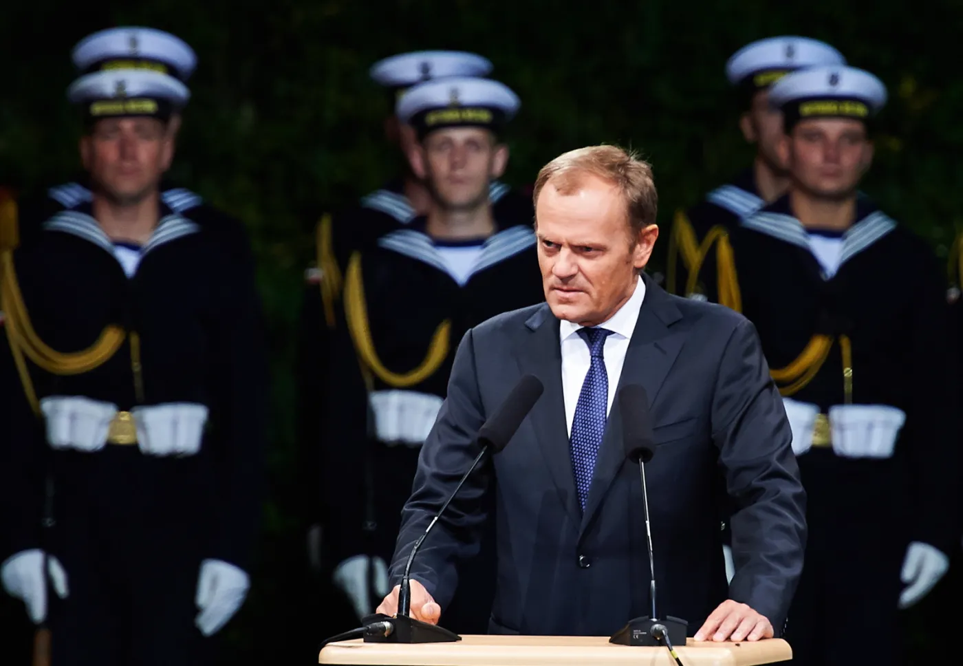Premier Donald Tusk przemawia podczas uroczystości upamiętniających 75. rocznicę wybuchu II wojny światowej na Westerplatte. Fot.  PAP/Adam Warżawa