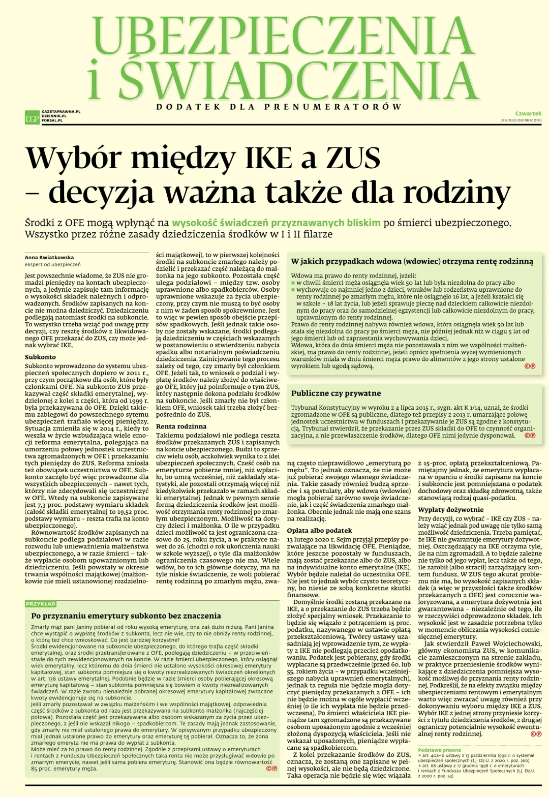 UBEZPIECZENIA I ŚWIADCZENIA