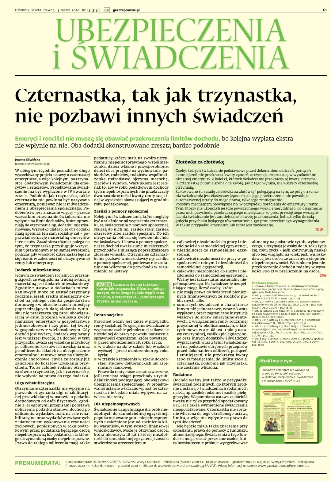 UBEZPIECZENIA I ŚWIADCZENIA
