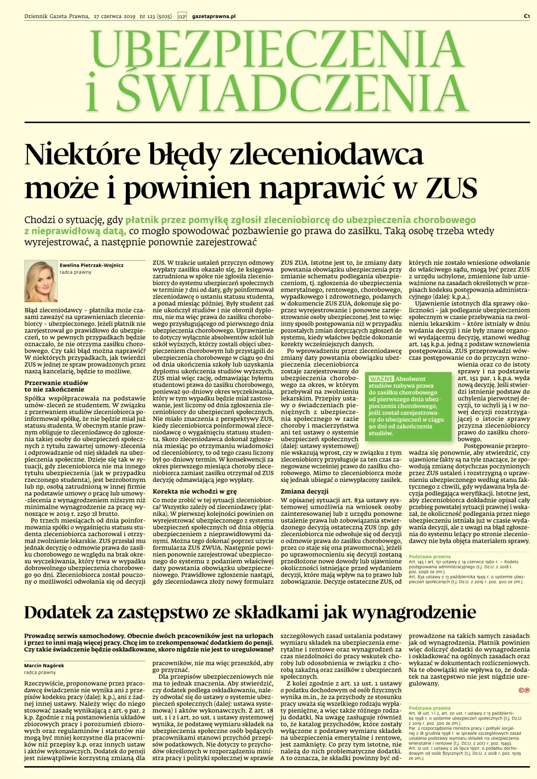 UBEZPIECZENIA I ŚWIADCZENIA