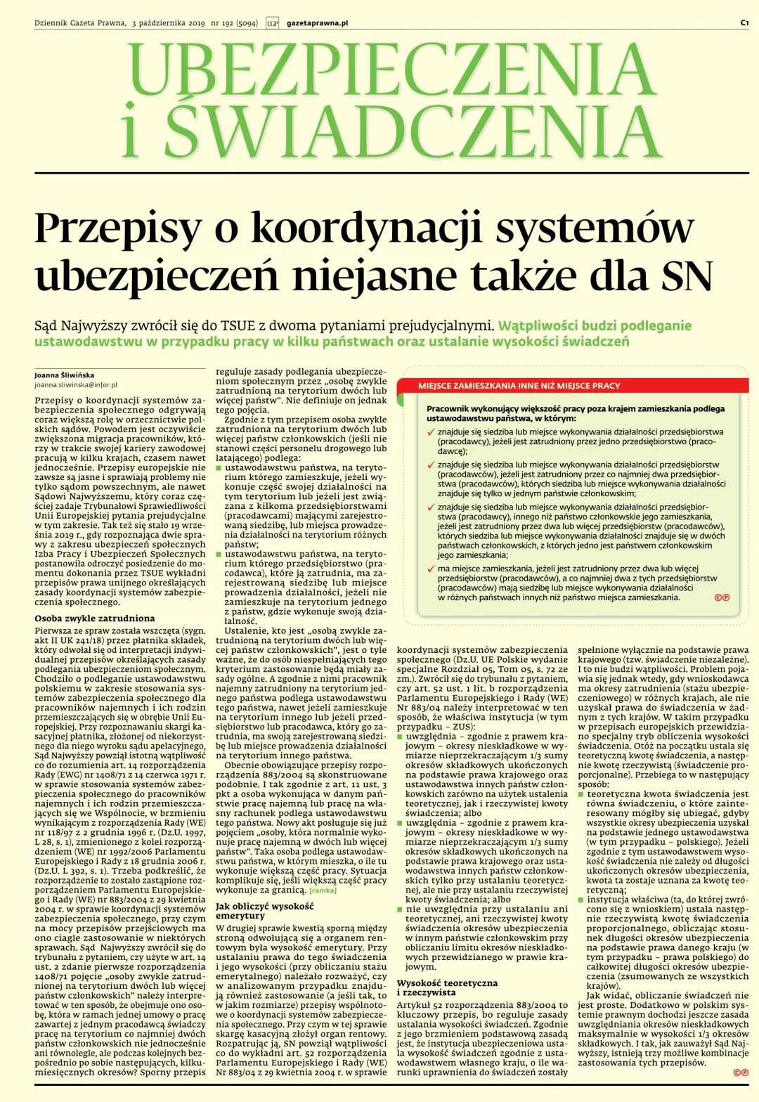 UBEZPIECZENIA I ŚWIADCZENIA