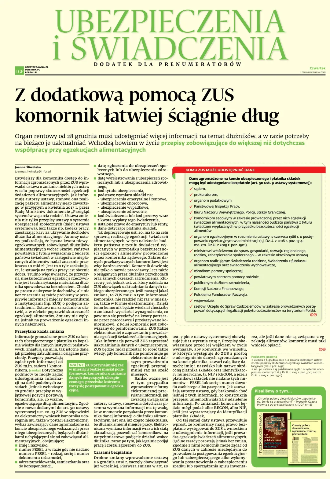 UBEZPIECZENIA I ŚWIADCZENIA