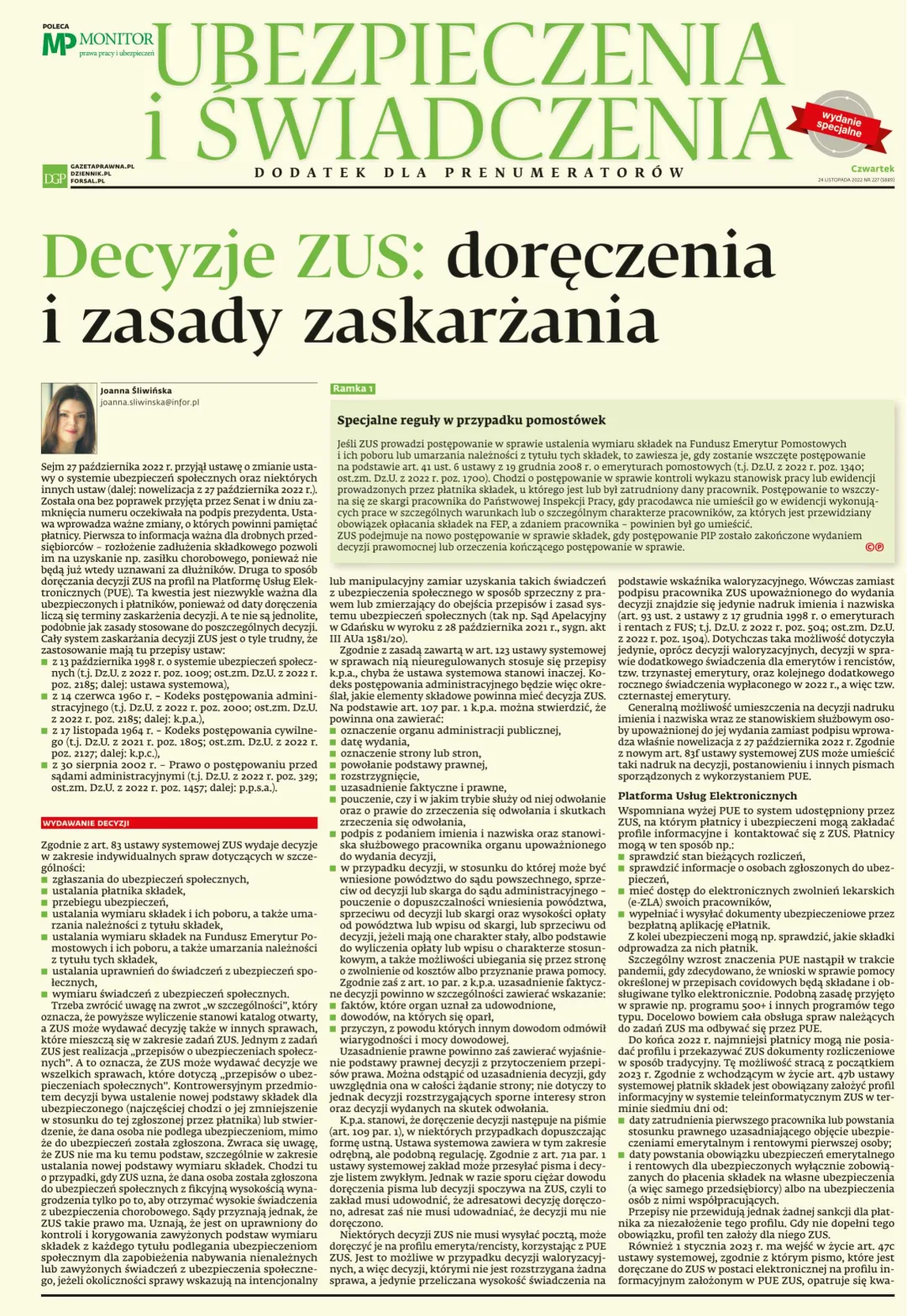 UBEZPIECZENIA I ŚWIADCZENIA - WYDANIE SPECJALNE