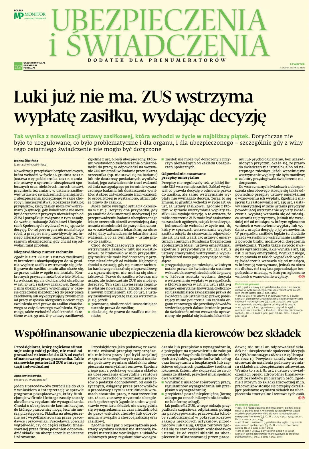 UBEZPIECZENIA I ŚWIADCZENIA