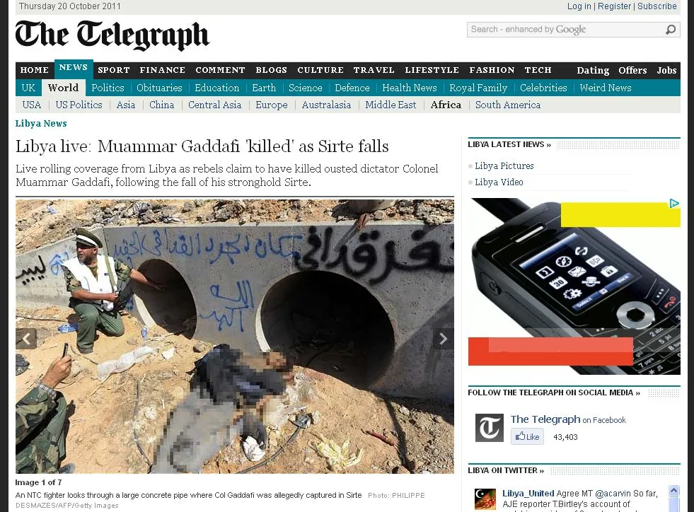 "The Telegraph" opublikował zdjęcie miejsca, w którym żołnierze dopadli Muammara Kadafiego