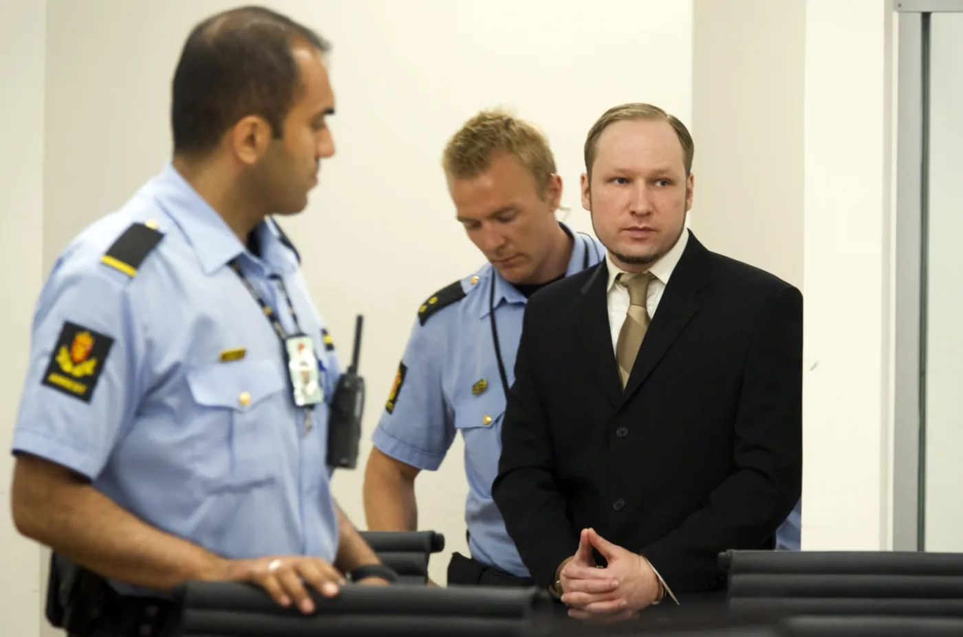 Anders Behring Breivik na sali sądowej w Oslo