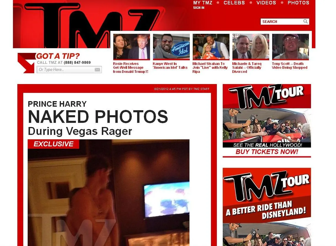 Książę Harry na portalu TMZ.com