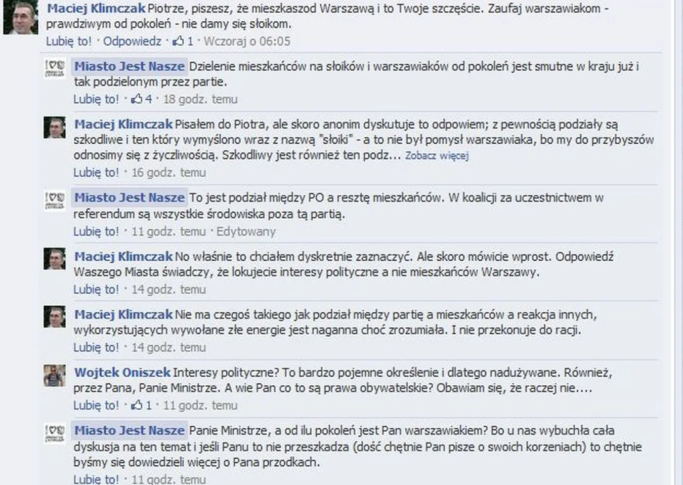  Fragment dyskusji z prezydenckim ministrem na Facebooku
