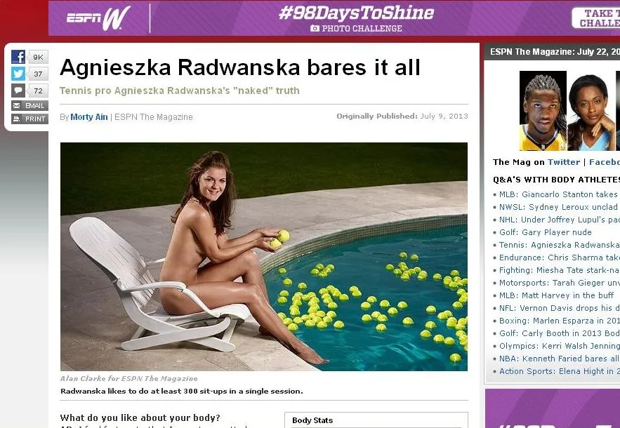 Agnieszka Radwańska w ESPN "The Body Issue", źródło: espn.go.com