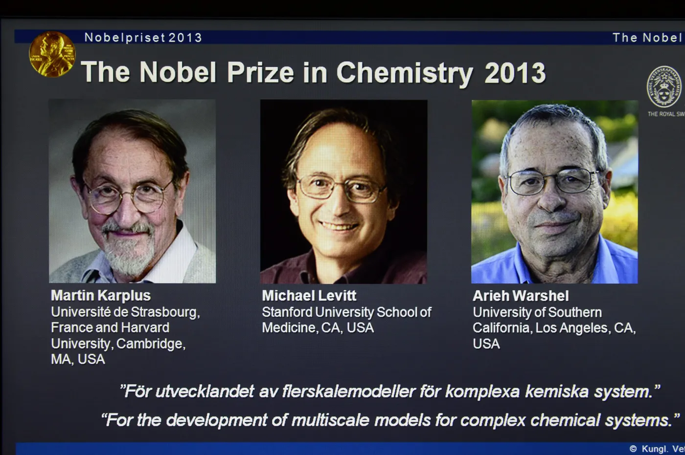 Laureaci Nagrody Nobla z chemii: Martin Karplus, Michael Levitt, Arieh Warshel