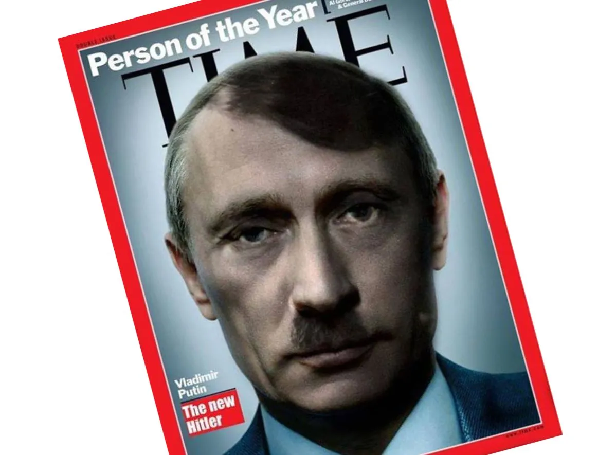 Władimir Putin jako Adolf Hitler. W internecie krąży przeróbka okładki tygodnika "Time"
