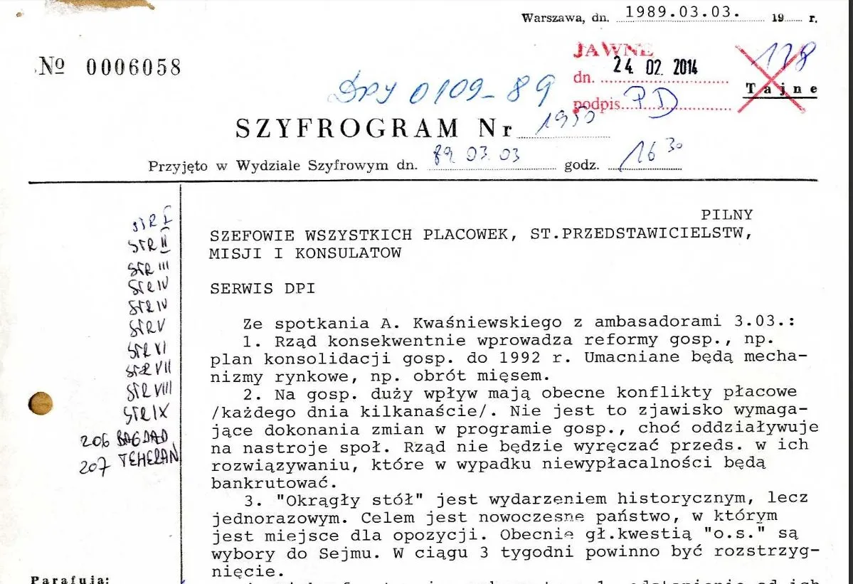 MSZ odtajnił szyfrogramy z 1989 roku
