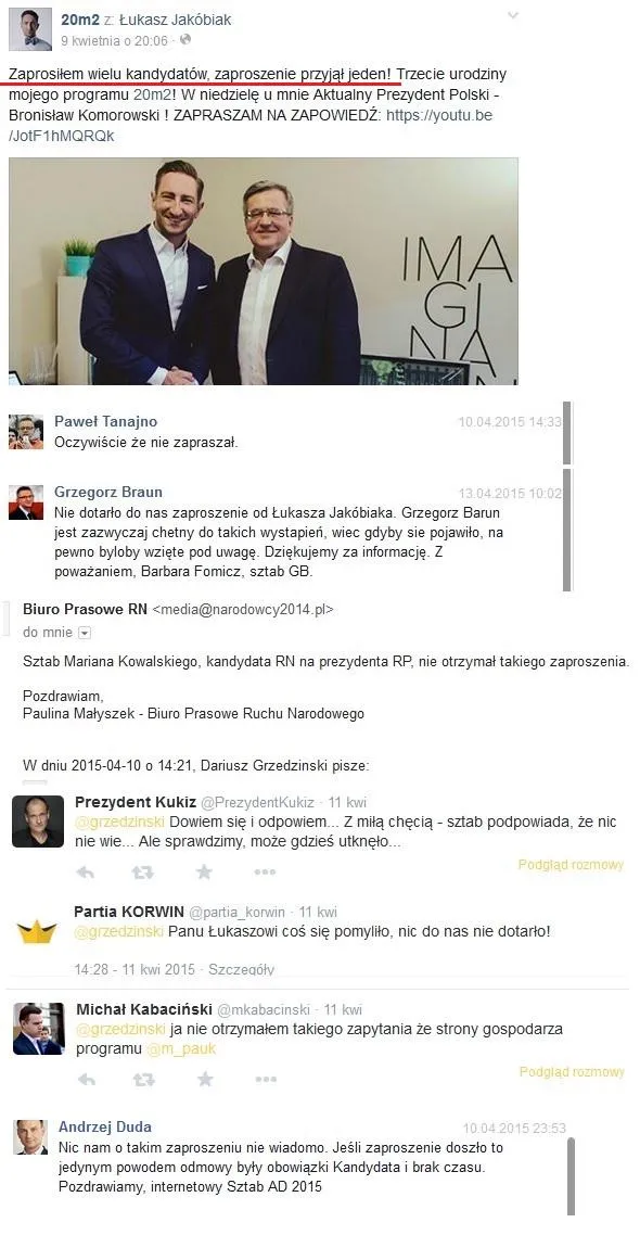 Kontrowersje wokół programu "20m2 Łukasza" z Bronisławem Komorowskim