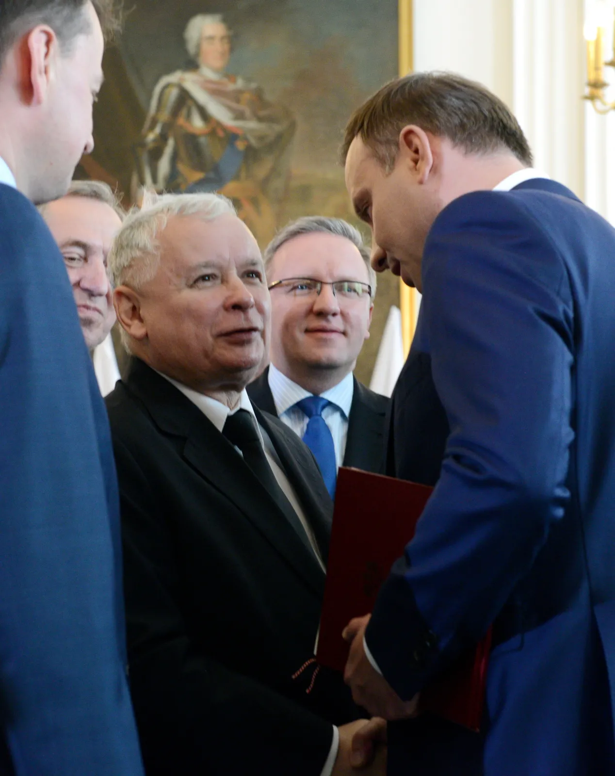  Andrzej Duda, prezes PiS Jarosław Kaczyński i poseł PiS Krzysztof Szczerski podczas uroczystości