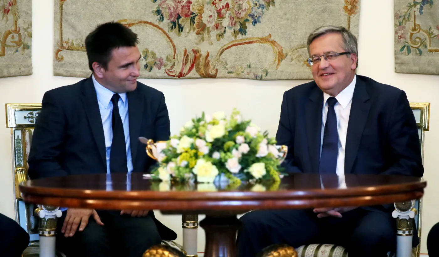 Prezydent Bronisław Komorowski i minister spraw zagranicznych Ukrainy Pawło Klimkin podczas spotkania w Belwederze