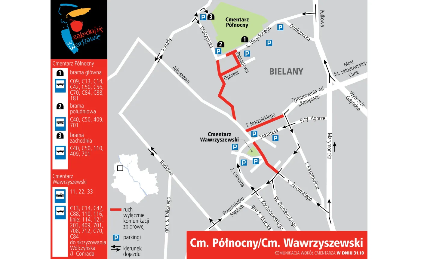 Cmentarz Północny i Wawrzyszewski - dojazd 31 października 2016