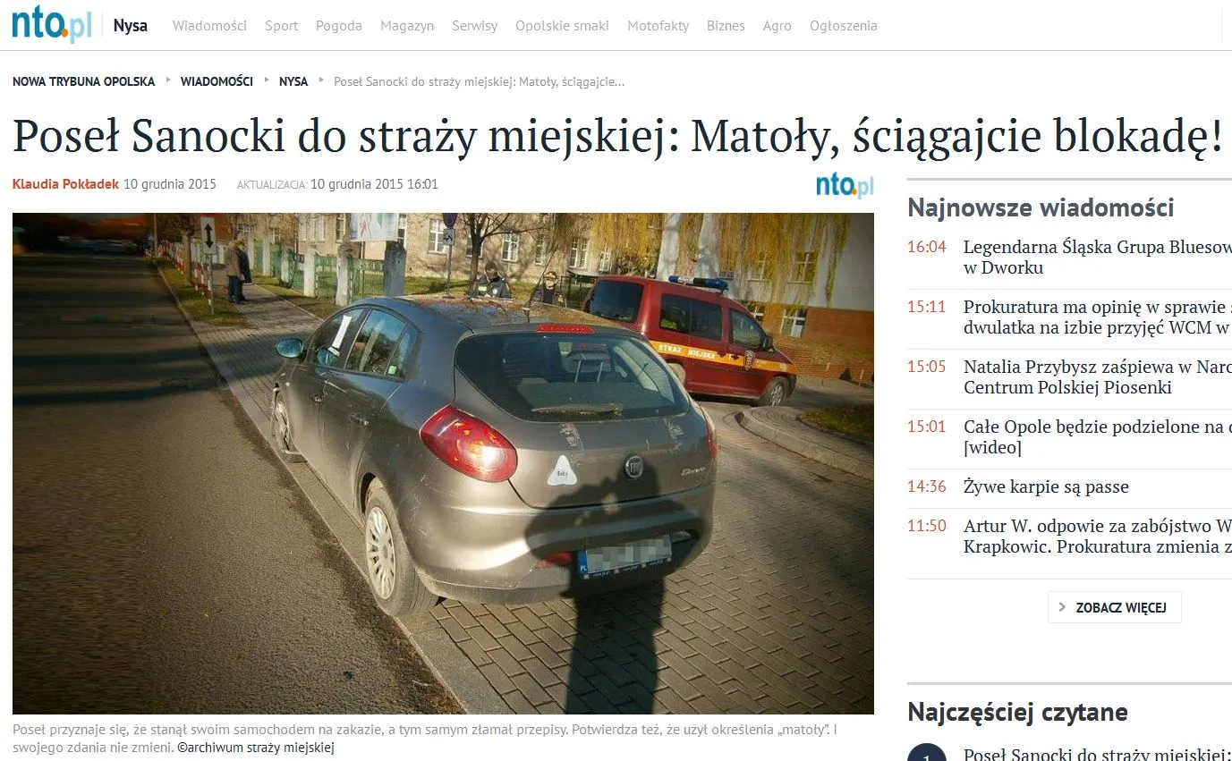 Poseł Sanocki do straży miejskiej: Matoły, ściągajcie blokadę! (źródło: www.nto.pl)