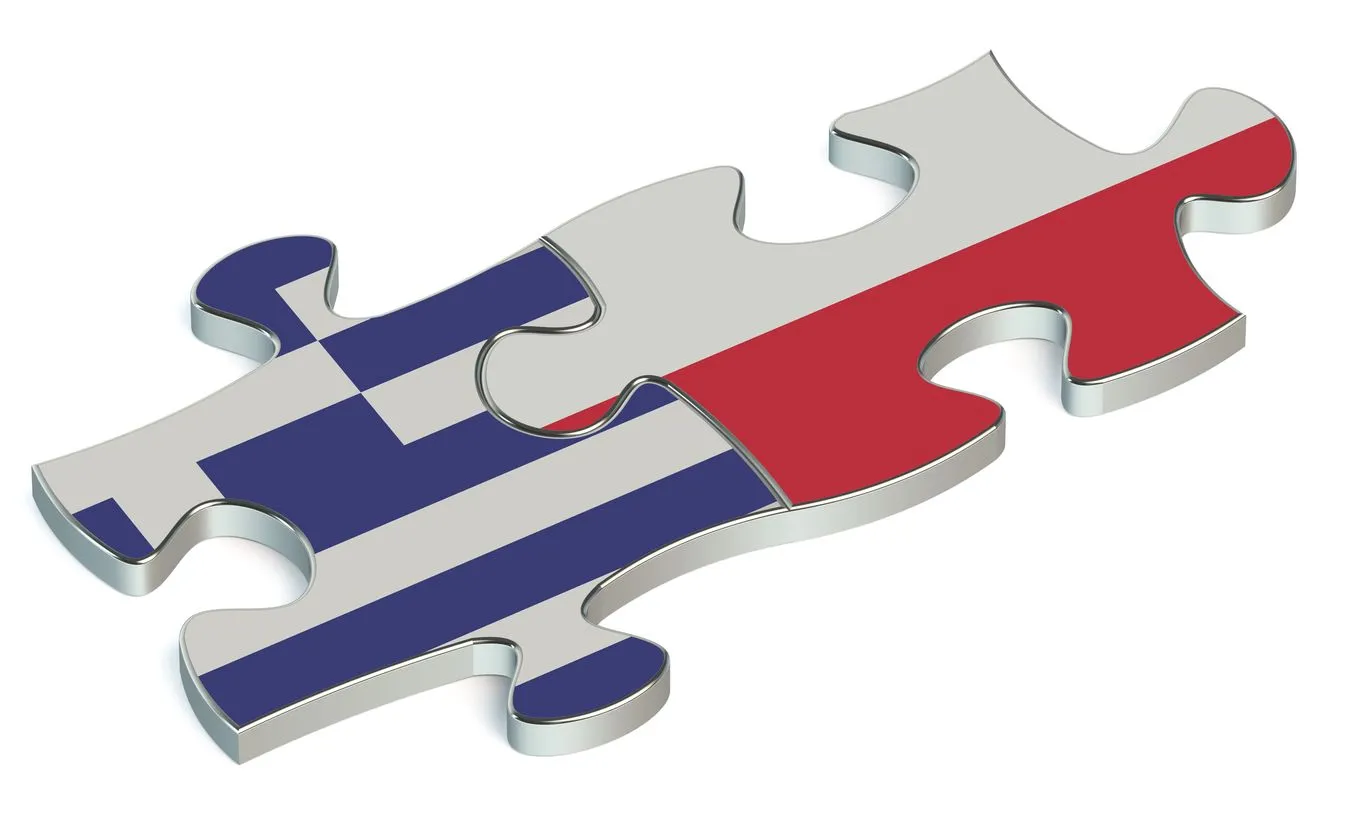 Flagi Grecji i Polski na puzzlach