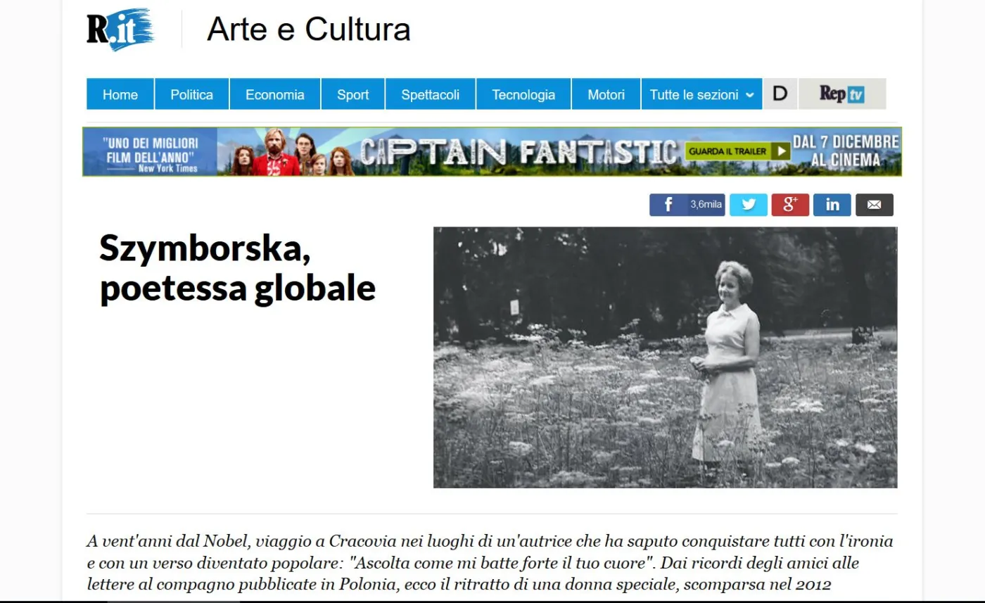 Wisława Szymborska w "La Repubblica"