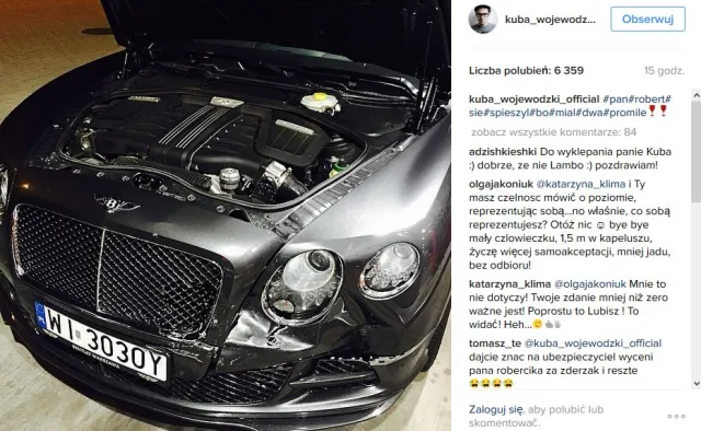 Kuba Wojewódzki nie nacieszył się nowym bentelyem. Wjechał w niego pijany kierowca [FOTO]