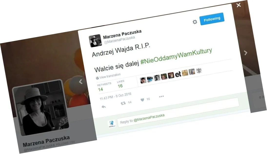 Wpis Marzeny Paczuskiej na Twitterze