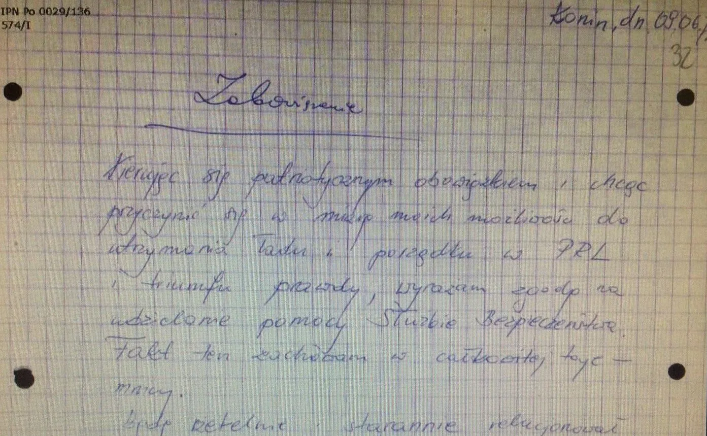 Andrzej Przyłębski, TW "Wolfgang". Zobowiązanie do współpracy z SB