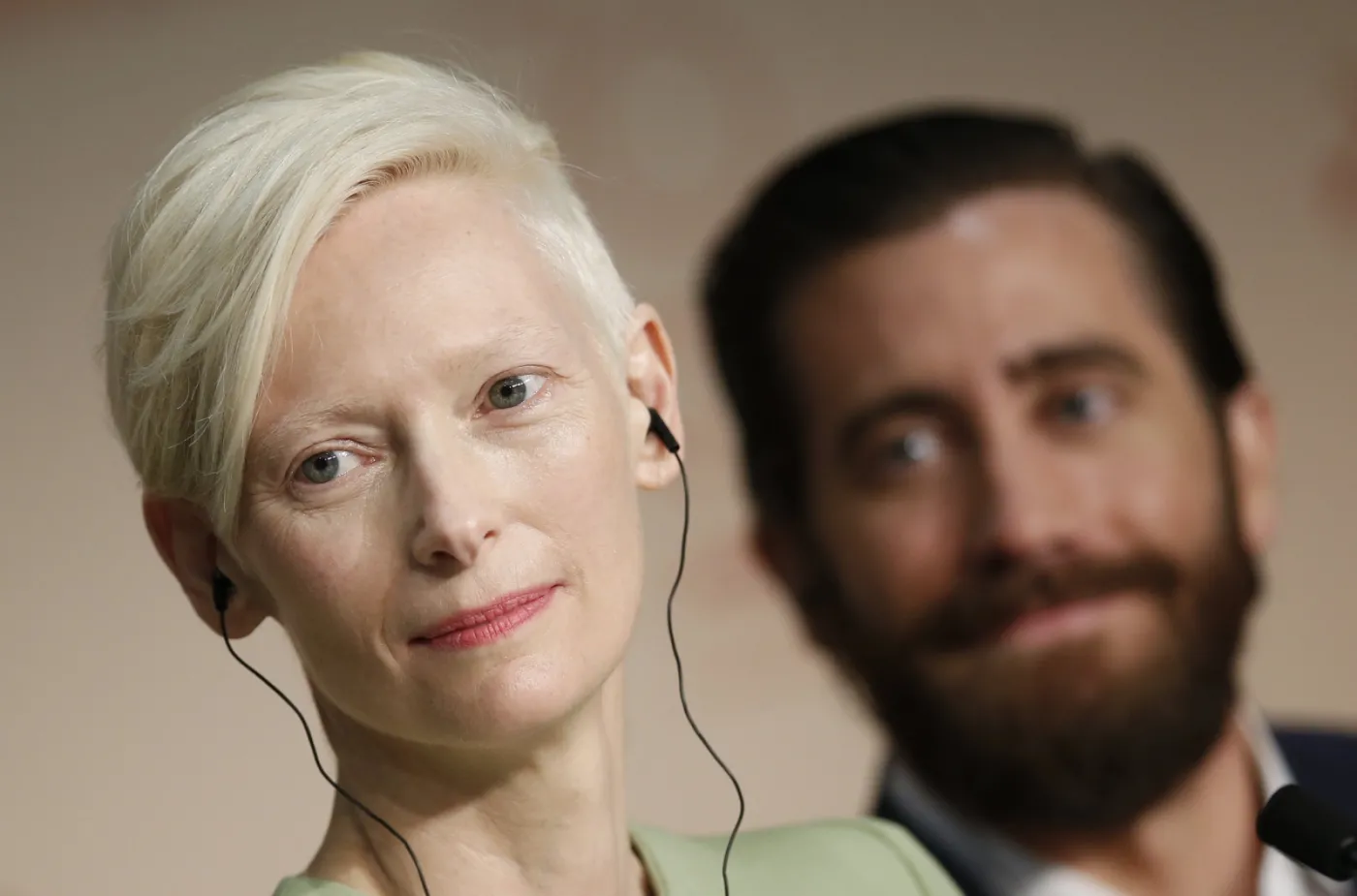 Tilda Swinton i Jake Gyllenhaal na konferencji prasowej do filmu "Okja" w Cannes