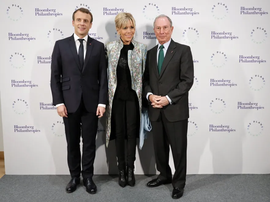 Emmanuel Macron; Brigitte Macron; Michael Bloomberg