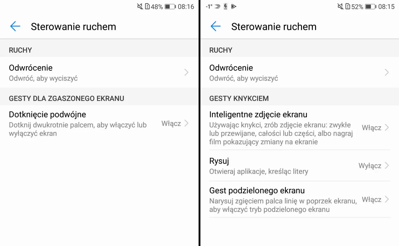 Sterowanie ruchem - z lewej Honor 7X , z prawej Huawei Mate 10 Lite 