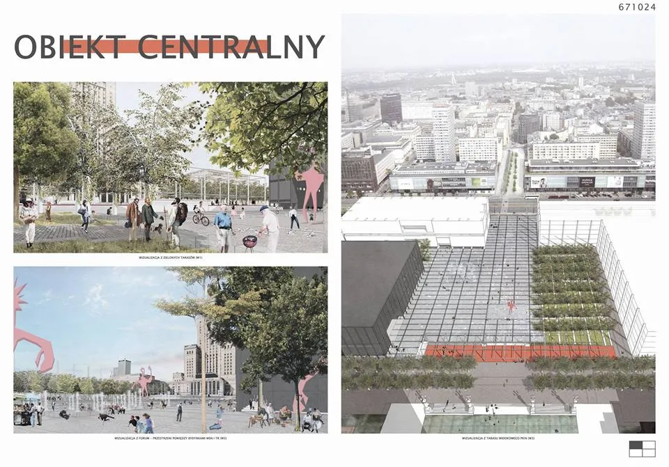 Projekt placu centralnego między Pałacem Kultury a ul. Marszałkowską