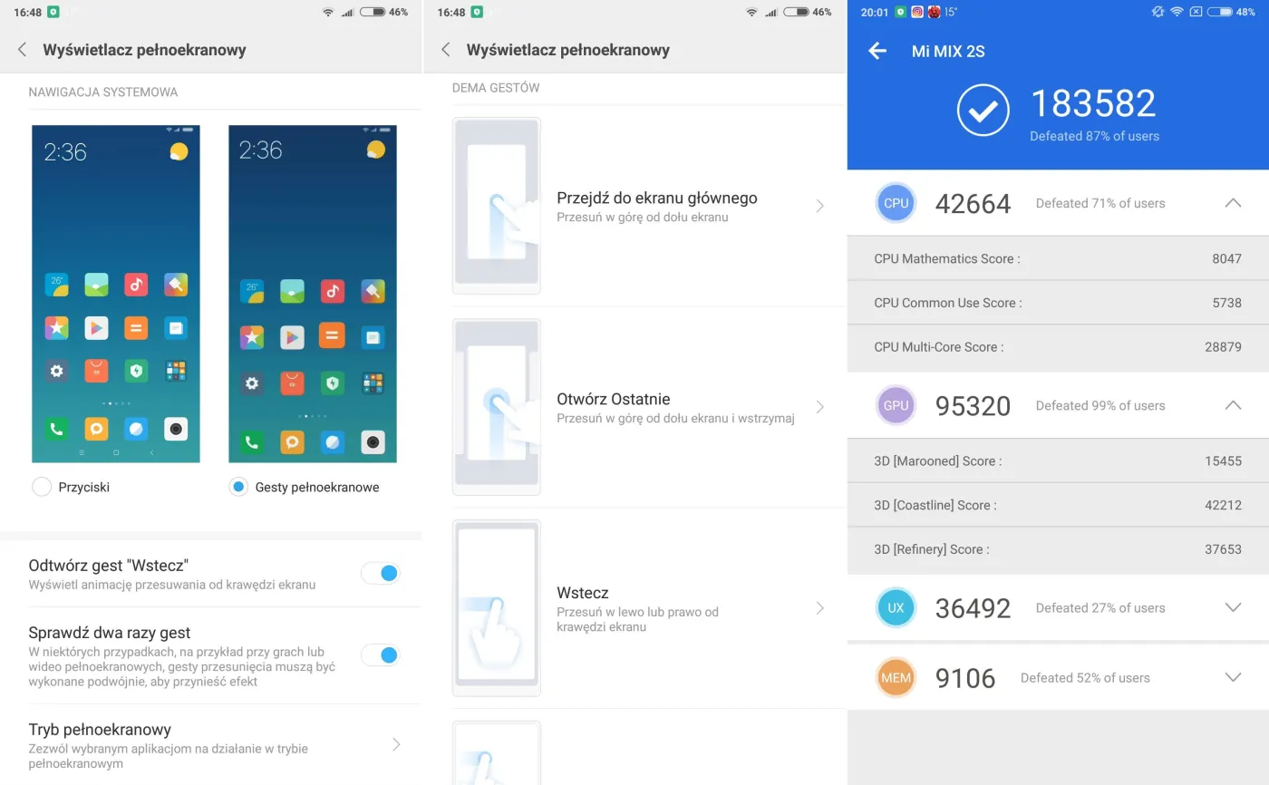 Xiaomi Mi Mix 2s - gesty, AnTuTu Benchmark
