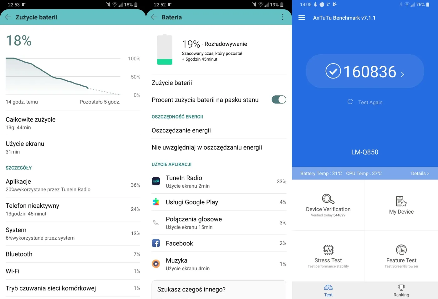 AnTuTu Benchmark, czas pracy na baterii