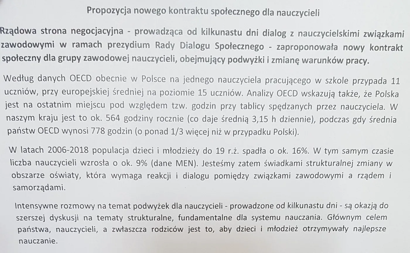 Propozycja rządu dla nauczycieli 