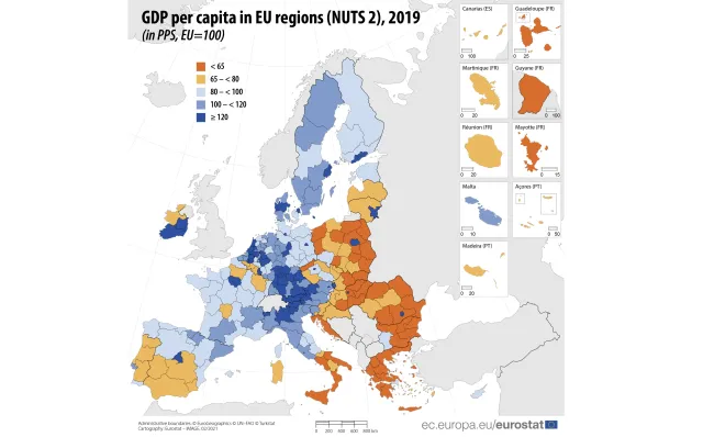 Mapa bogactwa w Europie. Tylko jeden polski region wybija się nad średnią UE [MAPA]