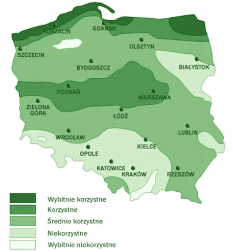 Mapa warunków pogodowych w Polsce