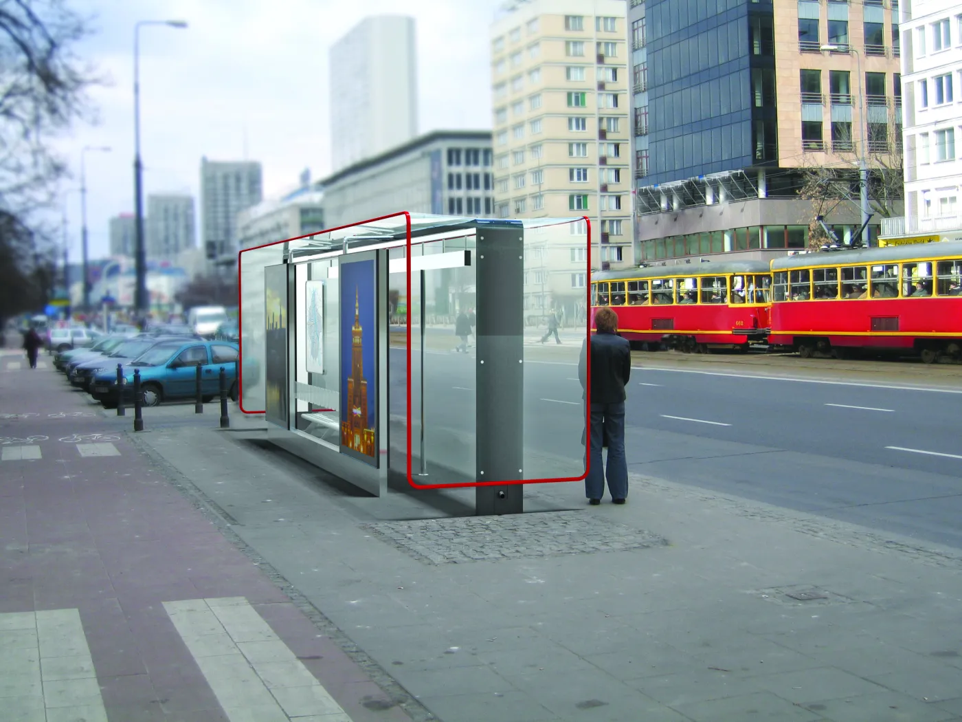 Projekt nowych wiat przystankowych dla Warszawy, proj. Towarzystwo Projektowe. Źródło: Urząd miasta st. Warszawy
