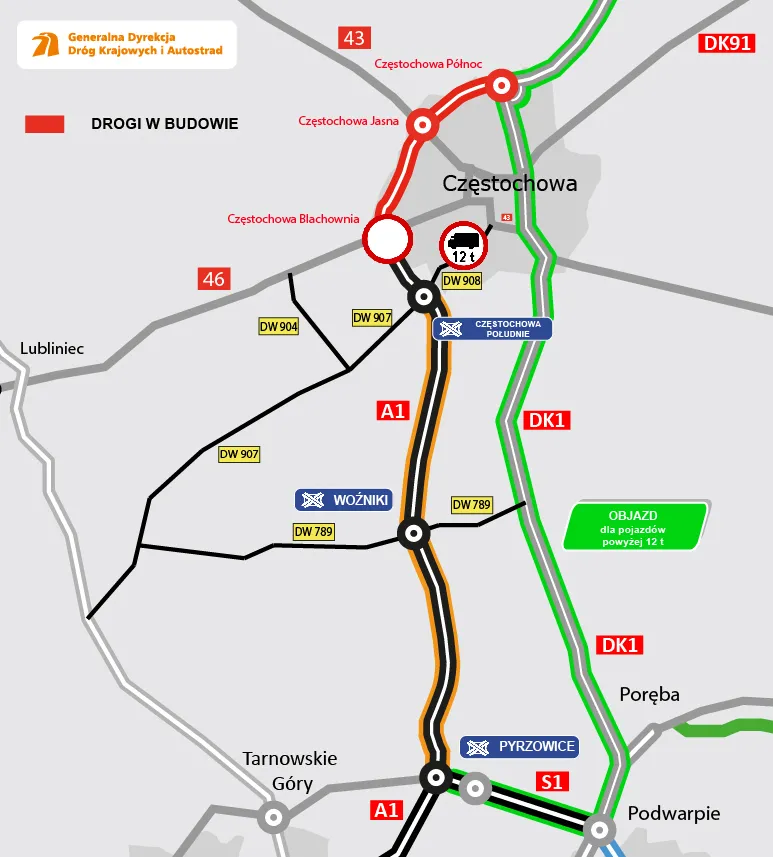 GDDKiA wybrała wykonawców dalszych robót na A1 wokół Częstochowy