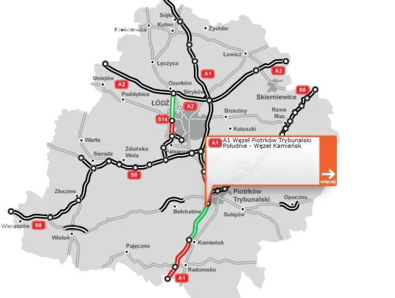 GDDKiA ogłosiła nowy przetarg na budowę odcinka A1 Piotrków Trybunalski - Kamieńsk [MAPA]