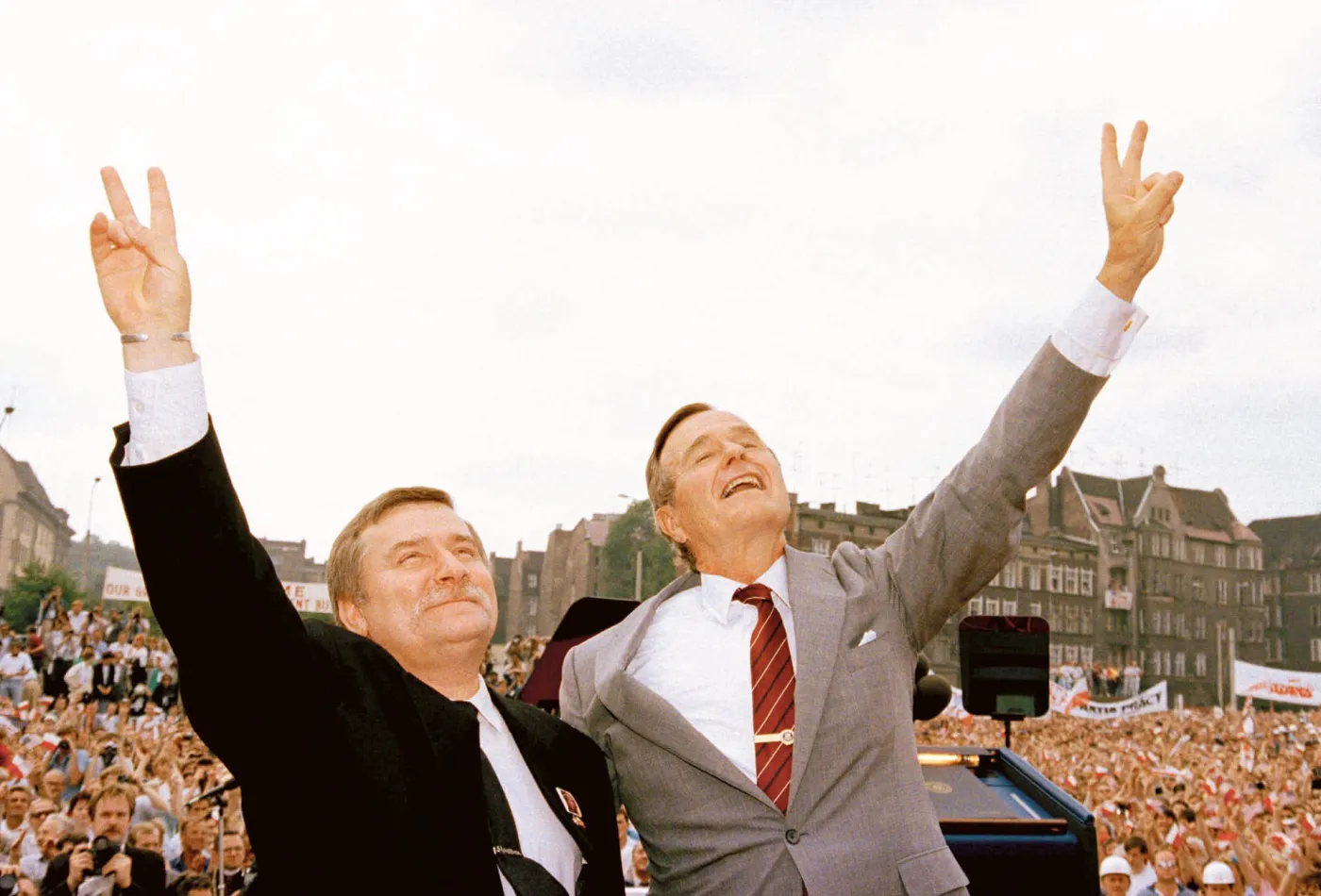 George Bush i Lech Wałęsa w Gdańsku, 1989 r.