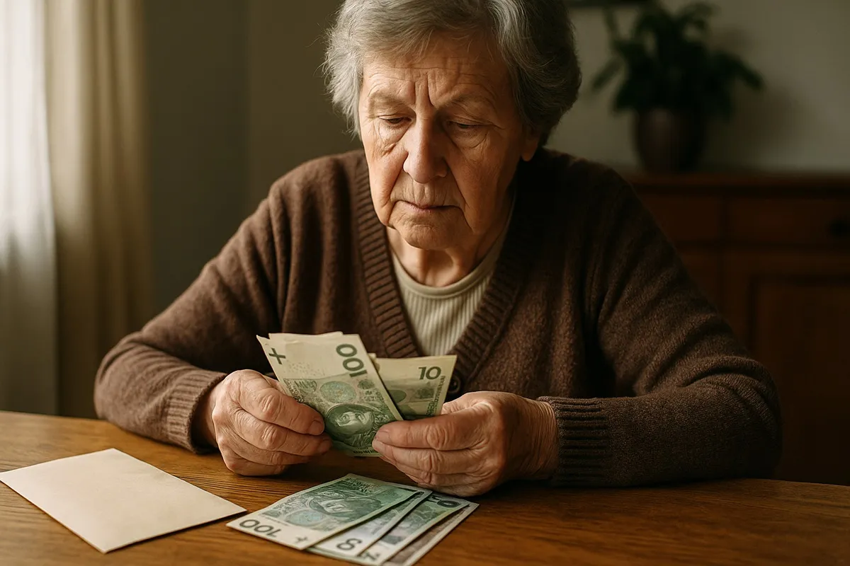 Seniorka trzyma w dłoniach pieniądze