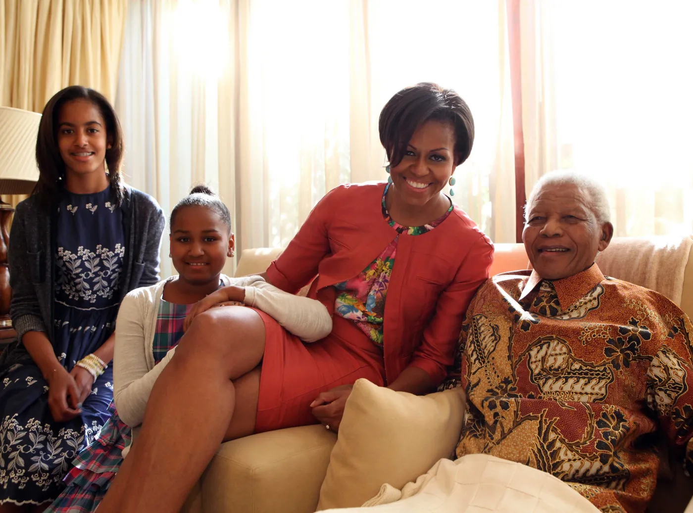 Michelle Obama z córkami u Nelsona Mandeli