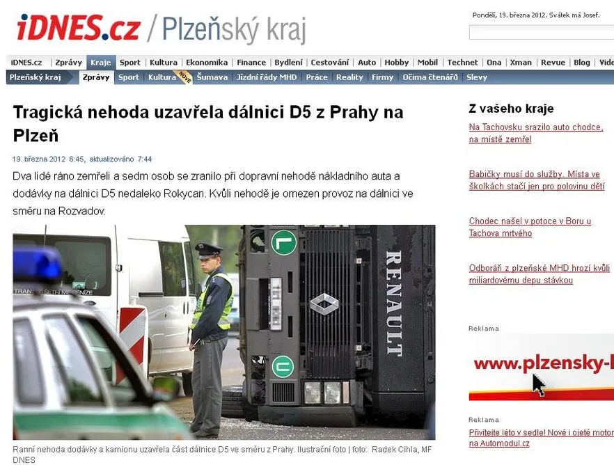 Idnes.cz o wypadku polskiego busa w Czechach